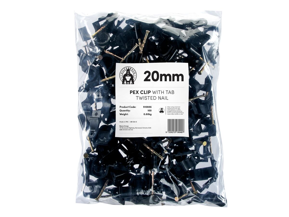 S/BACK PEX CLIP W/TAB 20MM T/NAIL (100)