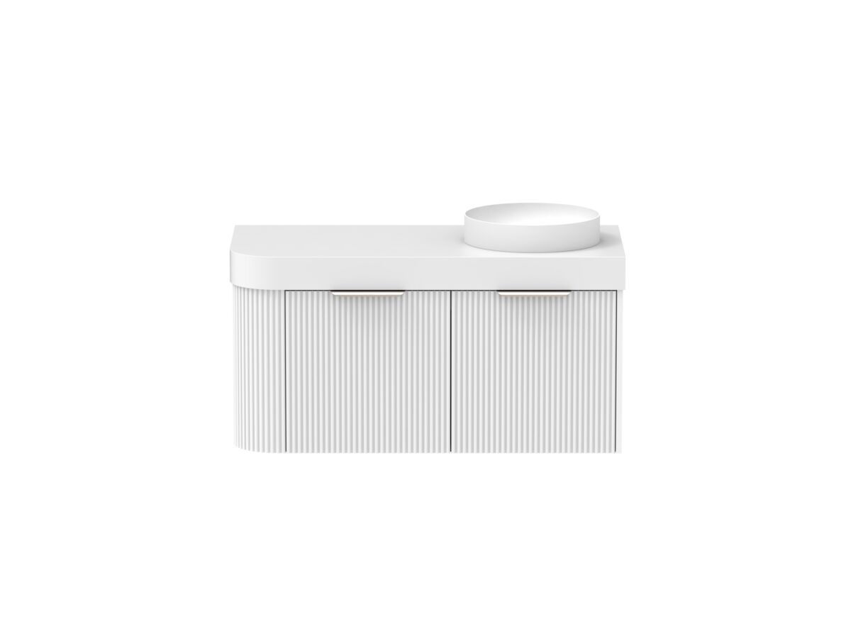 Supporting Image - Kado Neue Fluted Single Curve All Drawer 1050mm Wall Hung Vanity with Right Hand Basin Durasein 90mm Top Ultra White