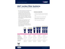 Specification Sheet - BWT Twin Jumbo Housing with Cartridges for Mains Water Filtration. 5 micron Polyspun Sediment Filter & 5 micron Fibron Carbon Filter