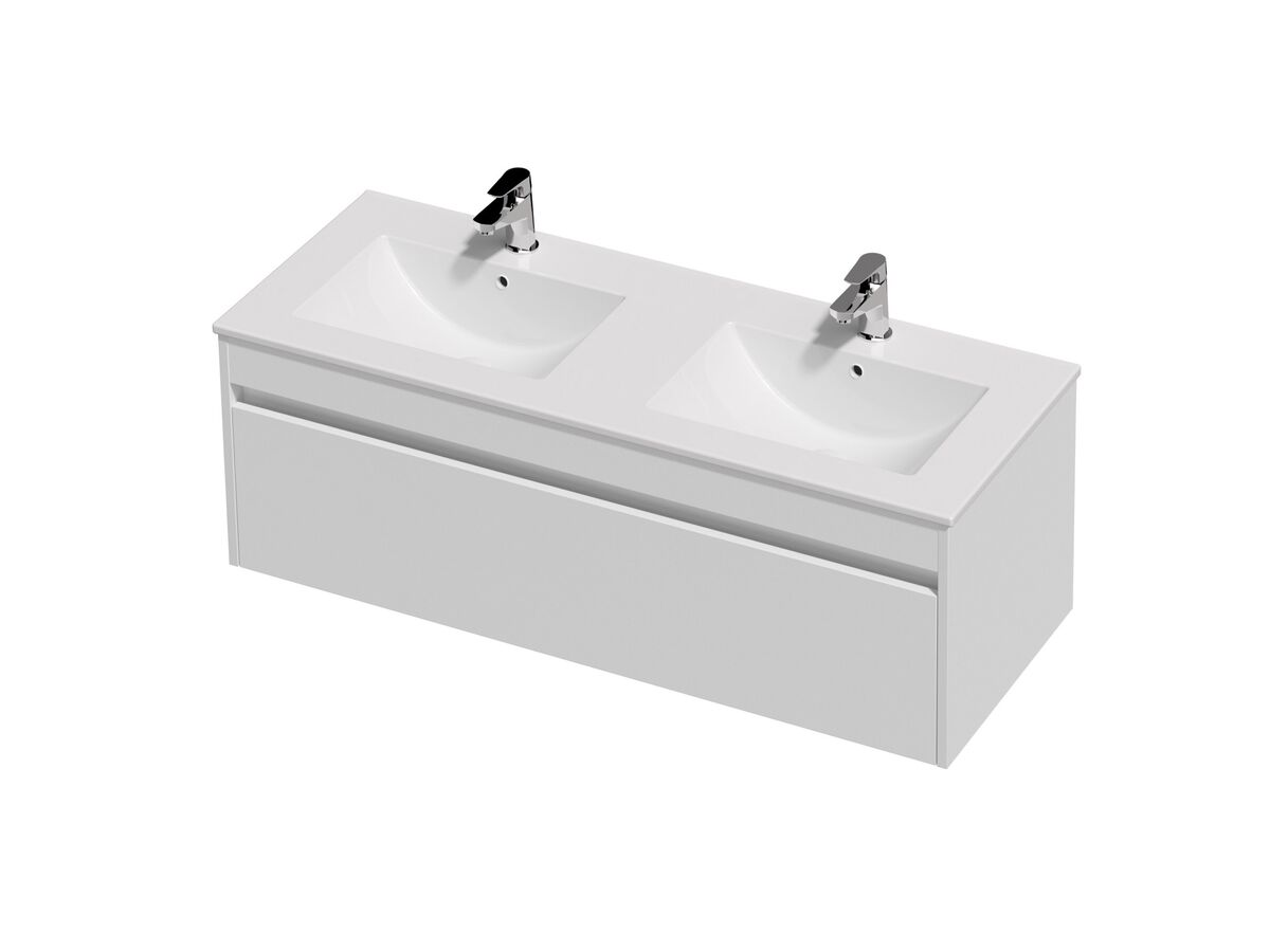 Posh Domaine Single 1200 Double Bowl 1 Drawer Wall Hung White Console Top Gloss White