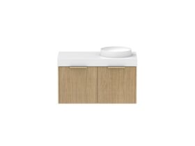Supporting Image - Kado Neue Fluted Square 900mm Wall Hung Vanity with Right Basin 90mm Top Boston Oak