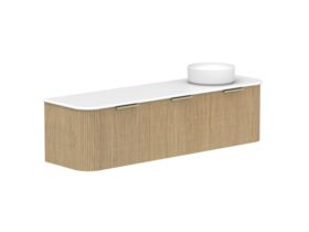 Supporting Image 2- Kado Neue Fluted Double Curve All Drawer 1800 Wall Hung Vanity with Right Hand Basin 20mm Boston Oak