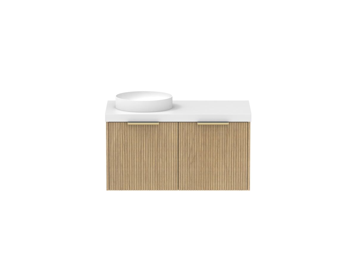 Supporting Image - Kado Neue Fluted Square 900mm Wall Hung Vanity with Left Basin 50mm Top Boston Oak