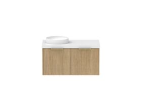 Supporting Image - Kado Neue Fluted Square 900mm Wall Hung Vanity with Left Basin 50mm Top Boston Oak