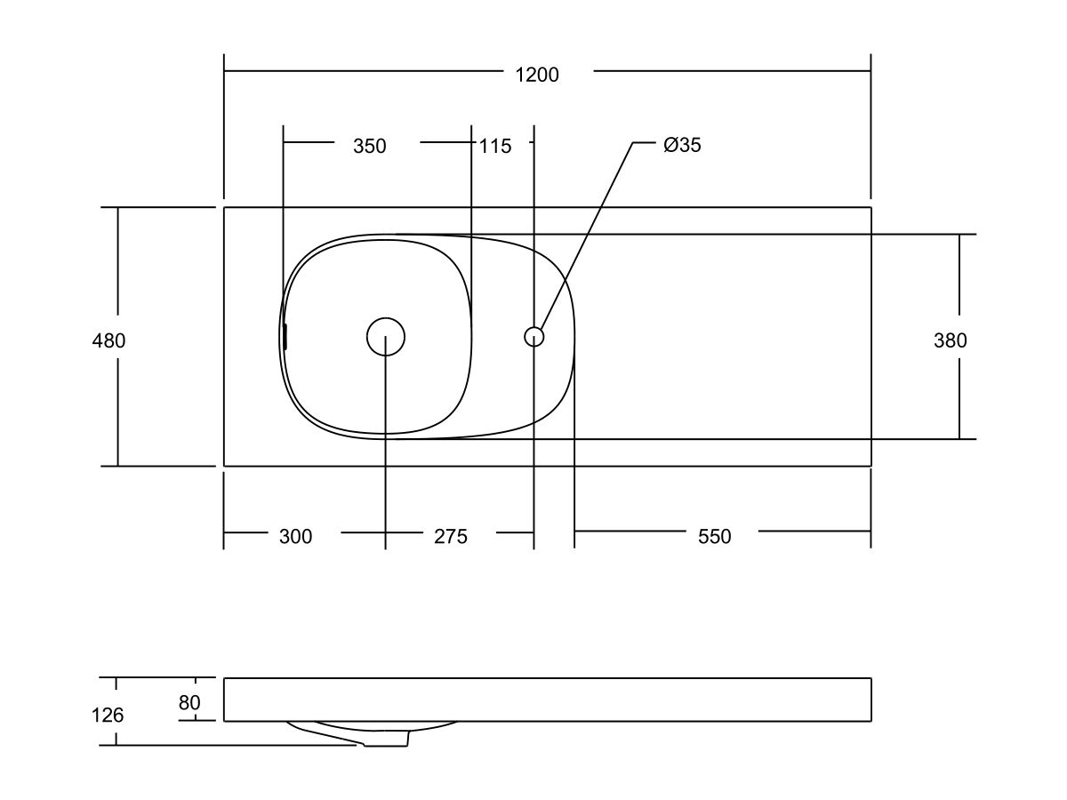 Kado Lussi 1200mm Left Hand Basin with Overflow 1 Taphole Matte White Solid Surface
