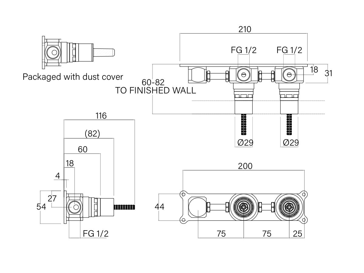 Supporting Technical Drawing - Faucet Strommen Vara Wall Top Assembly Inwall Body Lead Free