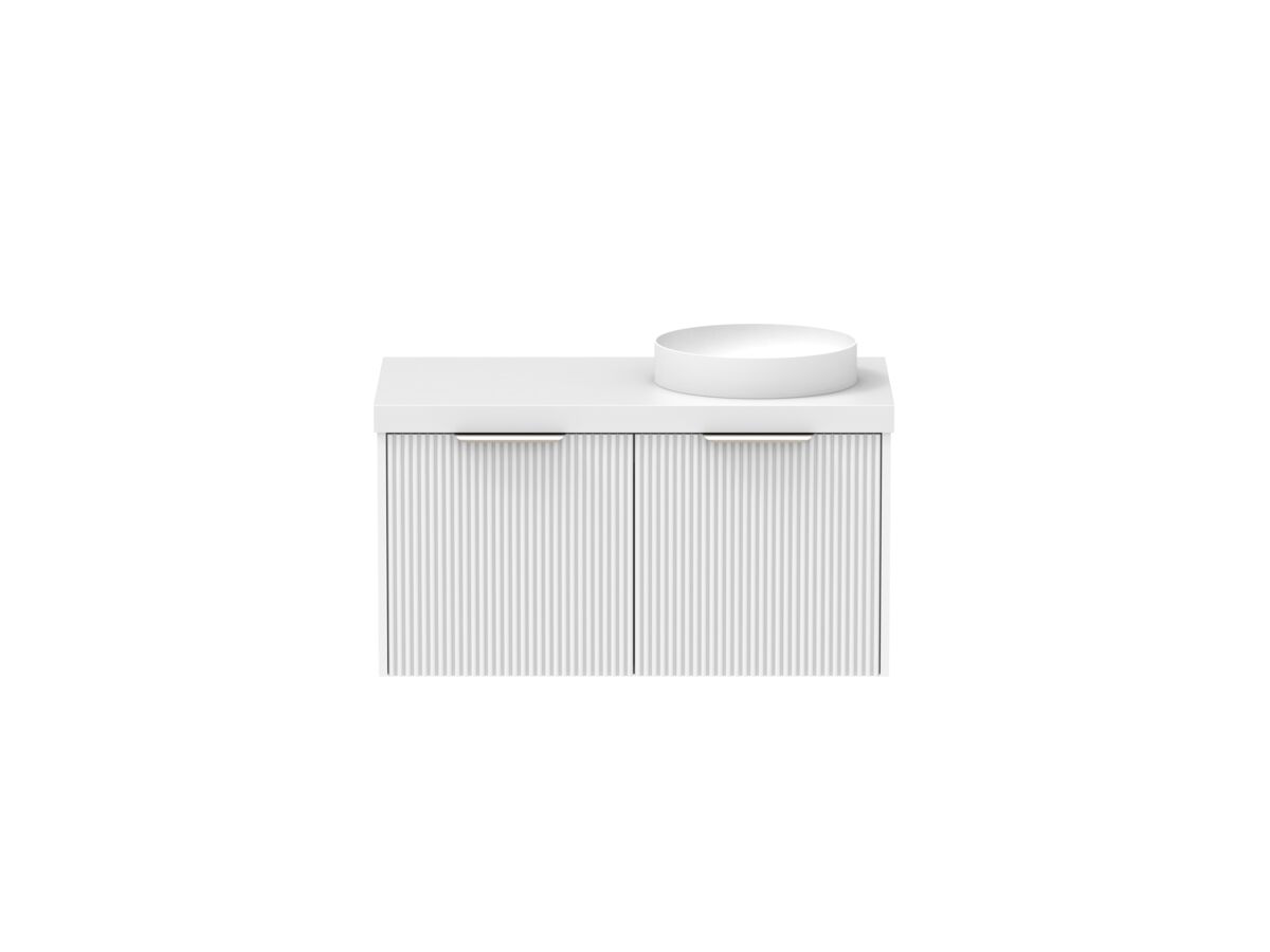 Supporting Image - Kado Neue Fluted Square 900mm Wall Hung Vanity with Right Basin 50mm Top Ultra White