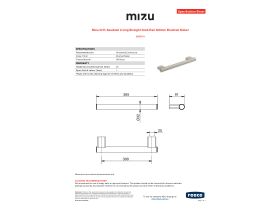 Specification Sheet - Mizu Drift Assisted Living Straight Grab Rail 300mm Brushed Nickel