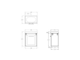 Technical Drawing - Kado Lux Petite Vanity Unit Wall Hung 400mm Centre Bowl 50mm Top (Basin Included)