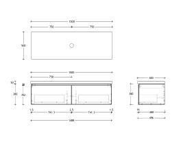 Technical Drawing - Posh Domaine 1500mm Wall Hung Vanity Unit All-Drawer Single Bowl 50mm Top