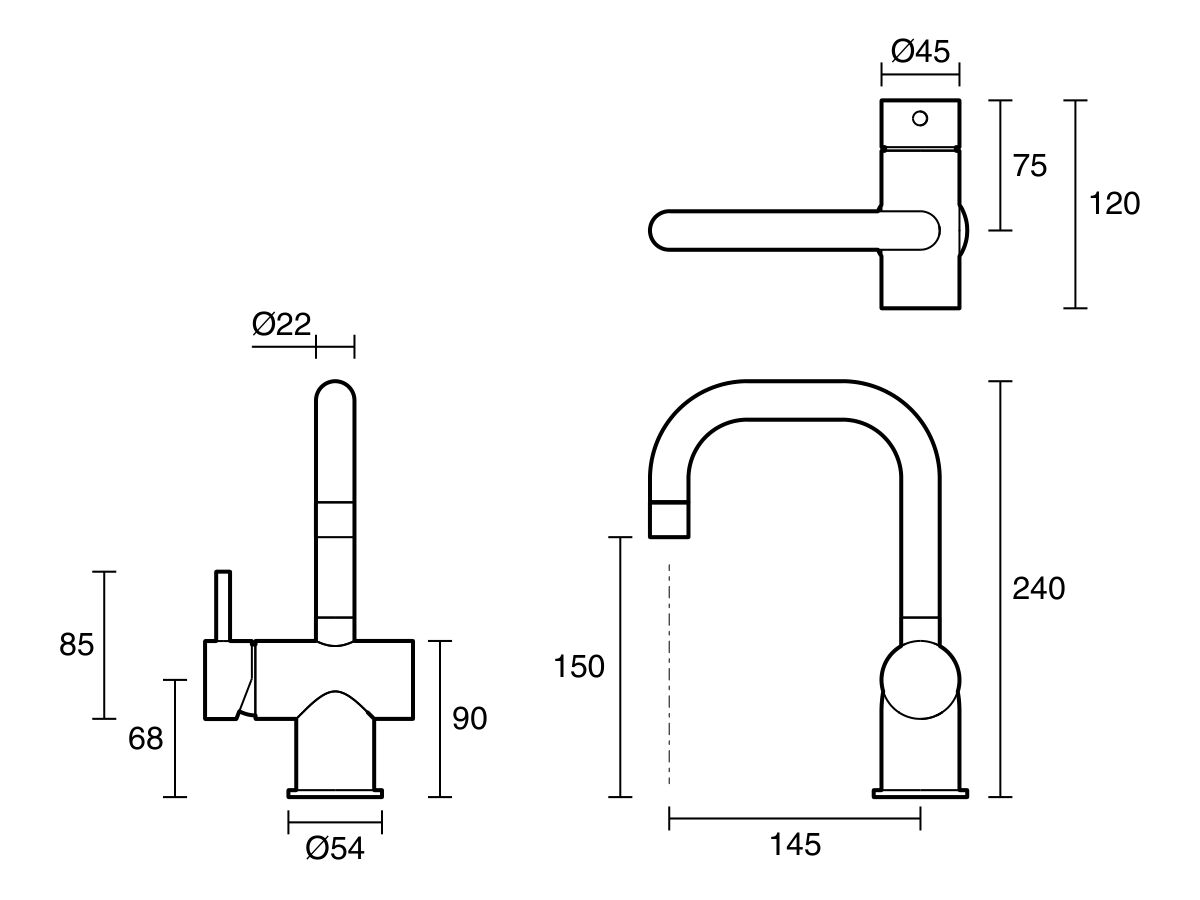 Technical Drawing - Sussex Scala Basin-Sink Mixer Tap Small Square Left Hand