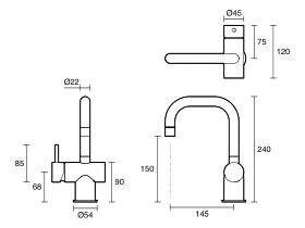 Technical Drawing - Sussex Scala Basin-Sink Mixer Tap Small Square Left Hand