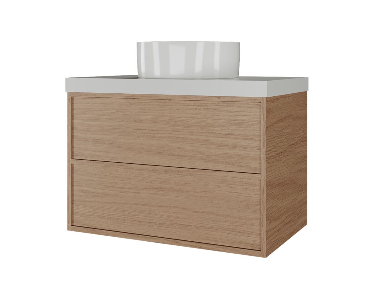 Supporting Image - Kado Aspect Wall Hung Vanity Unit 750mm 2 Drawer Caesarstone Mineral 50mm Top - Boston Oak