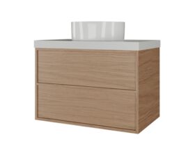 Supporting Image - Kado Aspect Wall Hung Vanity Unit 750mm 2 Drawer Caesarstone Mineral 50mm Top - Boston Oak