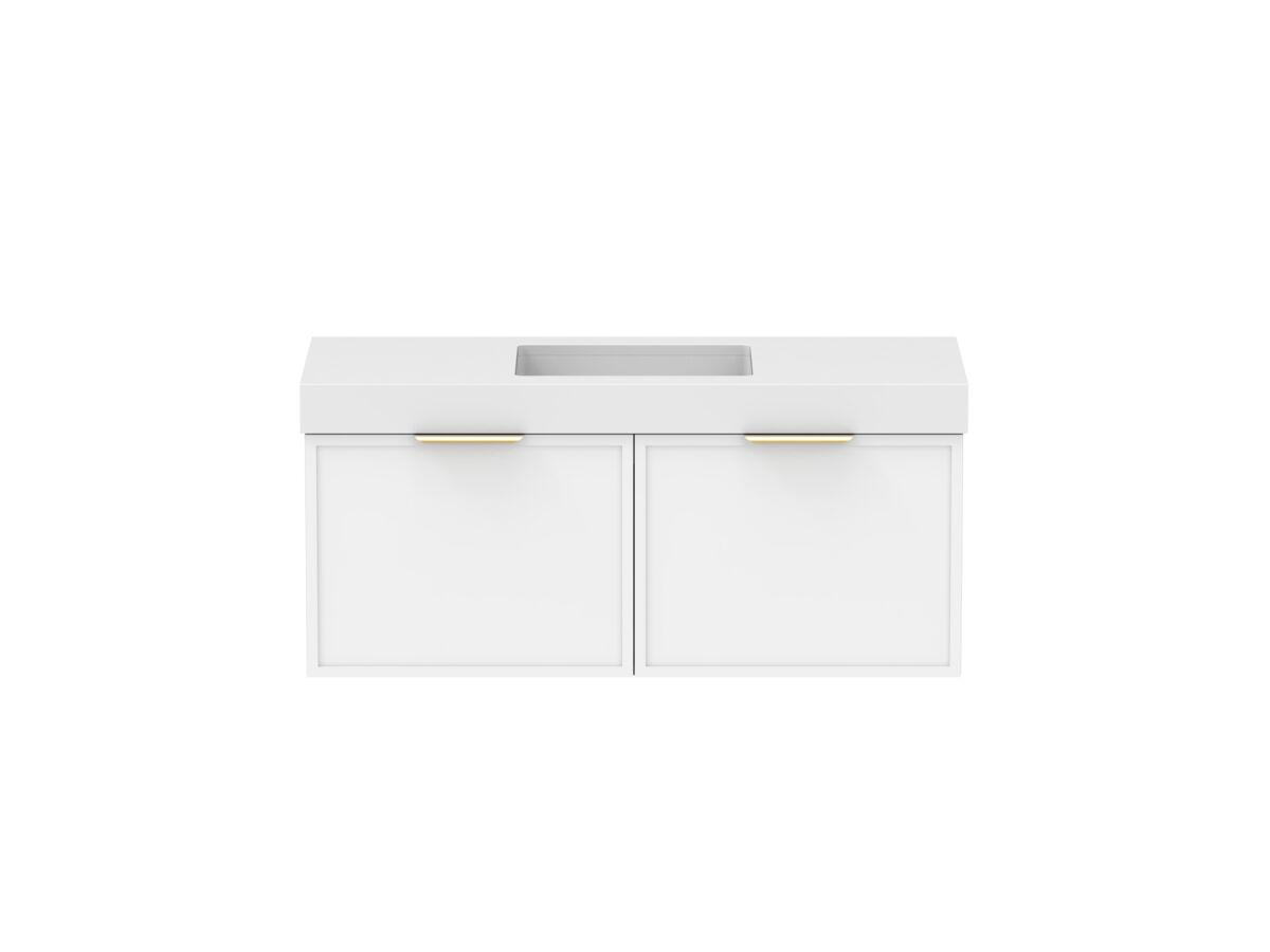 Supporting Image - Kado Lux Slim All Drawer 1200mm Wall Hung Vanity with Centre Basin 90mm Top Matte White