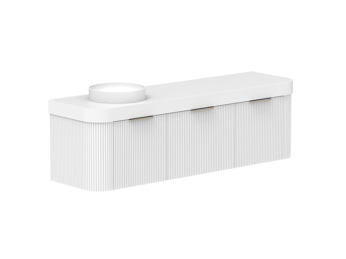 Supporting Image 2- Kado Neue Fluted Double Curve All Drawer 1800mm Wall Hung Vanity with Left Hand Basin Durasein 90mm Top Ultra White
