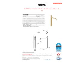 Specification Sheet - Mizu Drift Dial Extended Height Basin Mixer Curved Spout Brushed Brass (6 Star) Lead Free