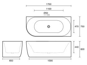 Posh Solus Back To Corner Freestanding Bath 1700mm Right Corner