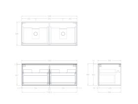 Technical Drawing - Kado Lux Slim All Drawer 1200mm Wall Hung Vanity with Double Basin Durasein Top 12mm
