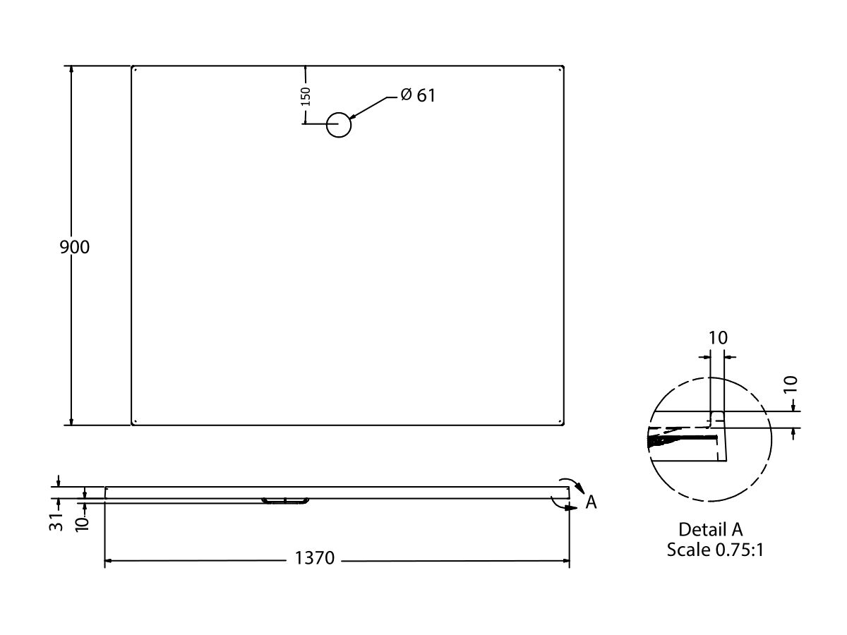 Bristol Torbex Moulded Shower Base 1370 x 900