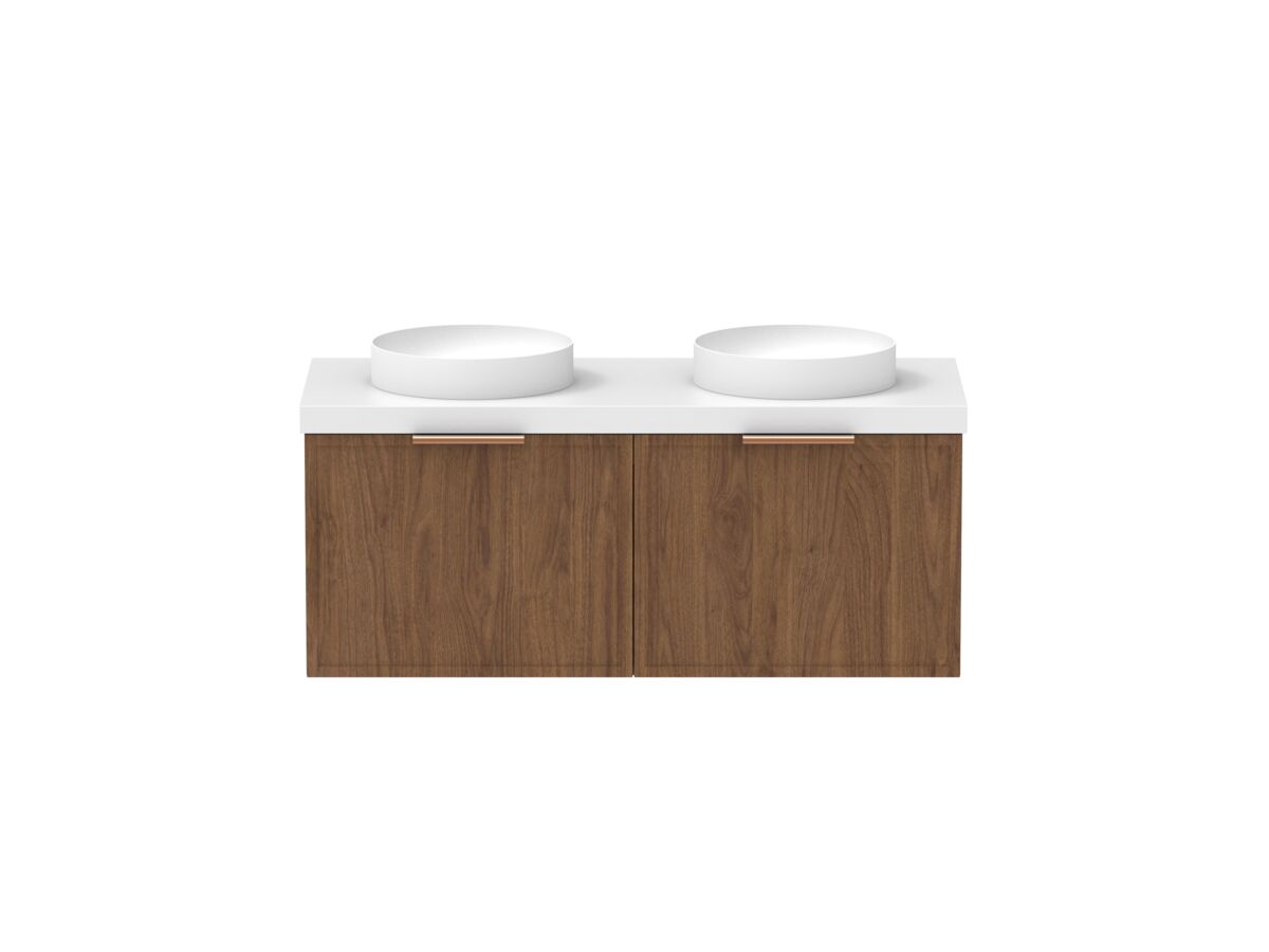Supporting Image - Kado Lux Slim All Drawer 1200mm Wall Hung Vanity with Double Basin 50mm Top Florentine Walnut