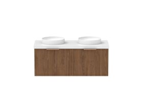 Supporting Image - Kado Lux Slim All Drawer 1200mm Wall Hung Vanity with Double Basin 50mm Top Florentine Walnut