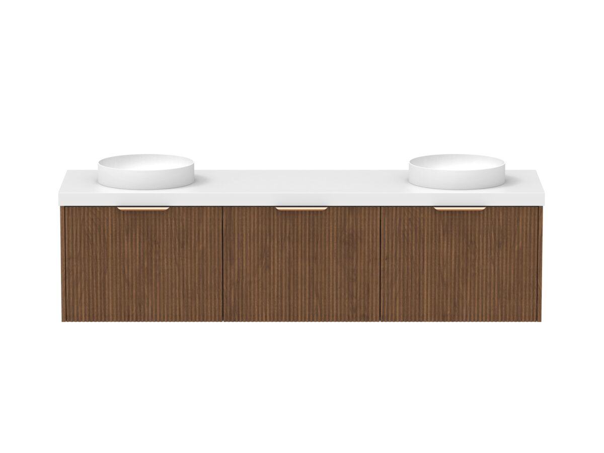 Supporting Image - Kado Neue Fluted Square All Drawer 1800mm Wall Hung Vanity with Double Basin 50mm Top Florentine Walnut