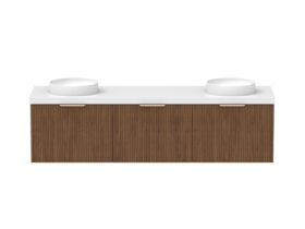 Supporting Image - Kado Neue Fluted Square All Drawer 1800mm Wall Hung Vanity with Double Basin 50mm Top Florentine Walnut