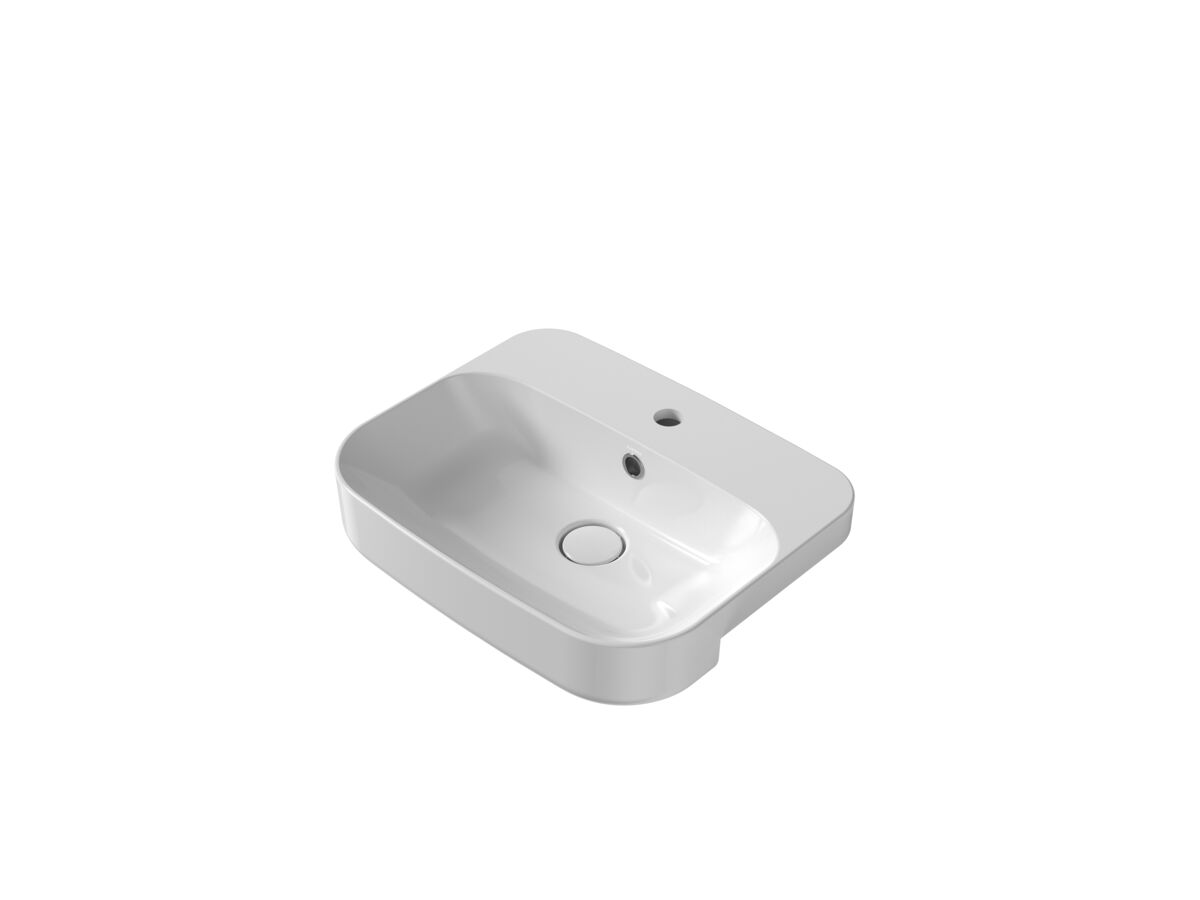 Hero - Caroma Forma II 500mm Semi Recess Basin One Taphole with Overflow Gloss White