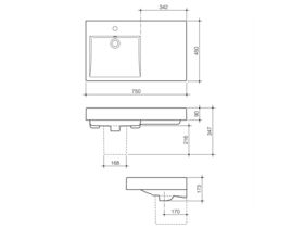 Caroma Liano Nexus Wall Basin Right Hand Shelf with Overflow 750mm White