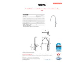 Specification Sheet - Mizu Drift Pull Out Gooseneck Sink Mixer Curve 2 Function Chrome (5 Star) Lead Free