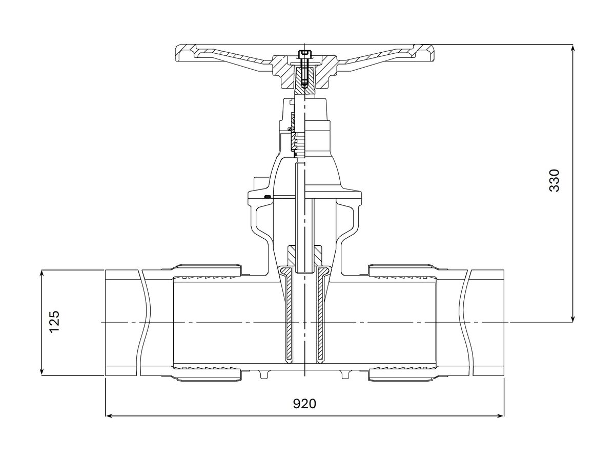 Dimax Resilient Seated Gate Valve with Handwheel PN16 125mm SDR11 HDPE PE Tail 100mm