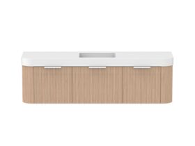 Supporting Image - Kado Neue Fluted Double Curve All Drawer 1800mm Wall Hung Vanity with Centre Basin Durasein 90mm Top Blonde Oak