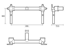 Technical Drawing - Dura Ardent Sink Assembly 200mm Centre with 900mm Tails Bottom Entry Lead Free