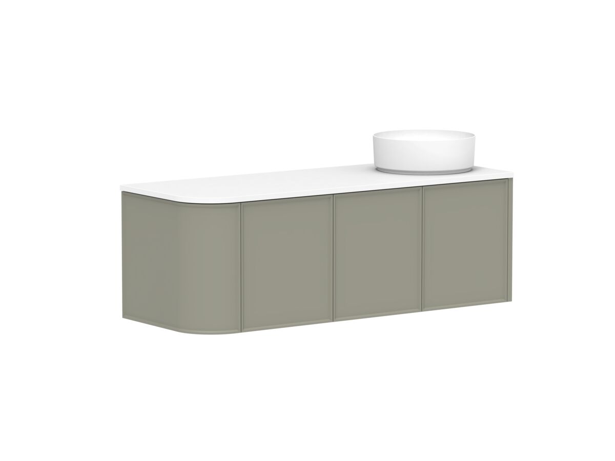 Supporting Image - Kado Era Single Curve All Door 1350mm Wall Hung Vanity with Right Hand Basin 20mm Top Wolfram Green