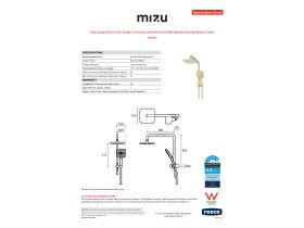 Specification Sheet - Mizu Soothe Short Twin Shower 3 Function with Water Inlet Wall Bracket Brushed Brass (5 Star)
