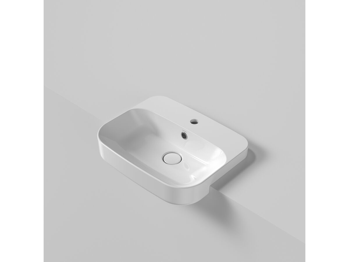 In Situ - Caroma Forma II 500mm Semi Recess Basin One Taphole with Overflow Gloss White