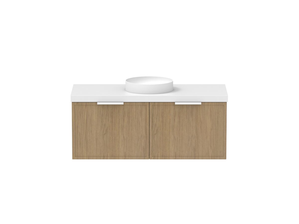 Supporting Image - Kado Lux Slim All Drawer 1200mm Wall Hung Vanity with Centre Basin 50mm Top Boston Oak
