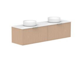 Supporting Image - Kado Lux Slim All Drawer 1800mm Wall Hung Vanity with Double Basin 20mm Top Blonde Oak