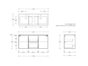 Posh Domaine Conventional 1200mm Double Bowl Wall Hung Vanity Cast Marble Top