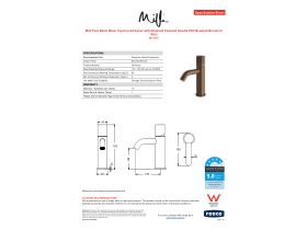Specification Sheet - Milli Pure Basin Mixer Tap Curved Spout with Diamond Textured Handle PVD Brushed Bronze (5 Star)