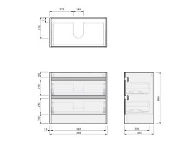Technical Drawing - Posh Domaine Twin 900 Floor Mounted Ceramic Top