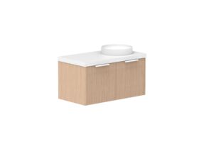 Supporting Image - Kado Neue Fluted Square 900mm Wall Hung Vanity with Right Basin 50mm Top Blonde Oak