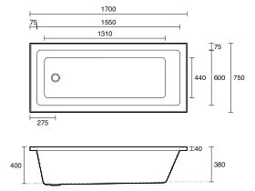 Base Acrylic Bath 1700 x 750 x 400mm White