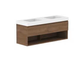 Supporting Image - Posh Domaine 1500mm Wall Hung Vanity Unit All-Drawer Open Shelf Double Bowl 90mm Top