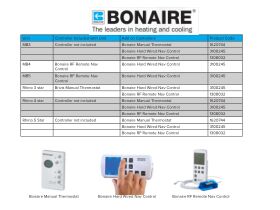 Controller Compatibility - Bonaire Gas Ducted Heating