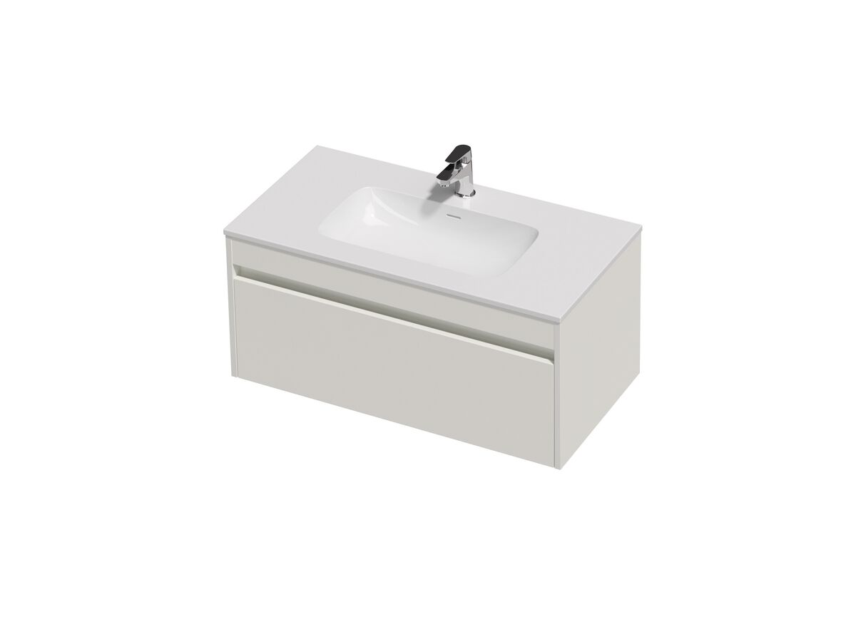 Hero - Posh Domaine Single 900 1 Drawer Wall Hung Vanity White Console Top Gloss White Mineral Cast