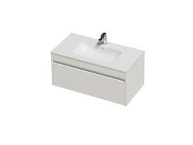 Hero - Posh Domaine Single 900 1 Drawer Wall Hung Vanity White Console Top Gloss White Mineral Cast