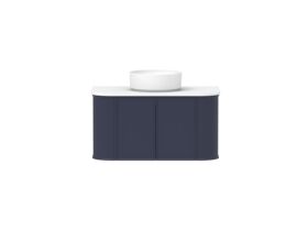 Supporting Image - Kado Era Double Curve All Door 900mm Wall Hung Vanity with Centre Basin 20mm Top Royal Battle Blue