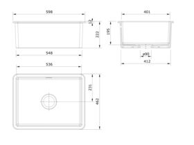 Memo Harper Single Bowl Inset/Undermount Sink 595mm Fireclay